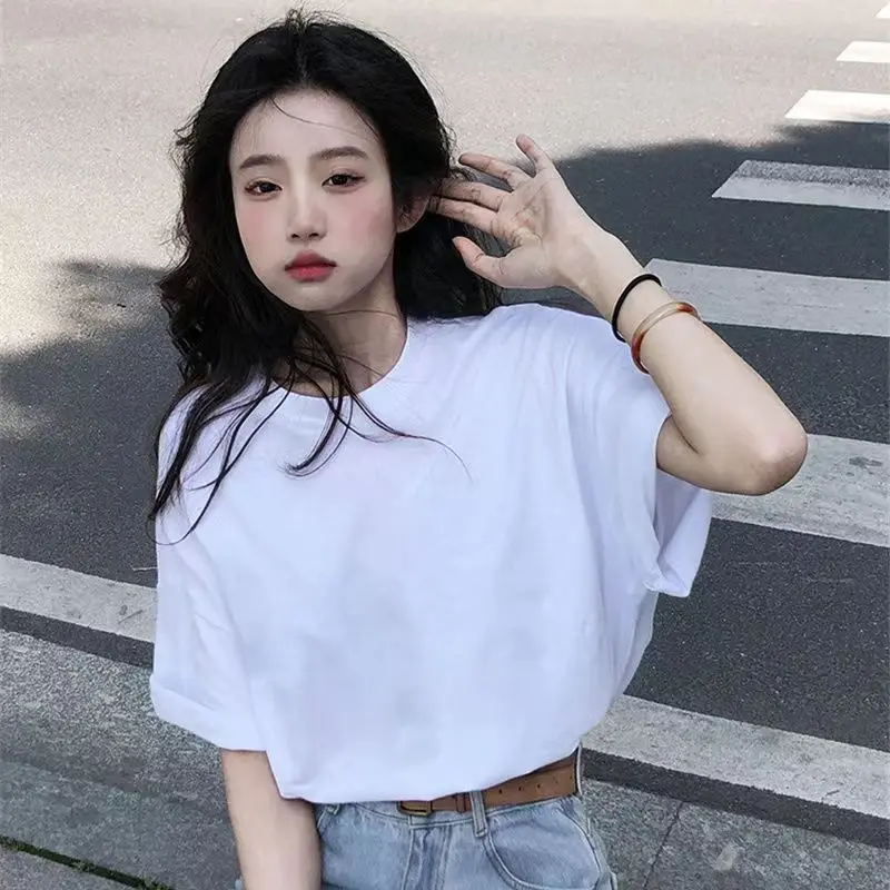 Pure Cotton White T-shirt for Women Short Sleeved Loose Korean Version Instagram Trend Versatile Top Summer New 2024 clothing