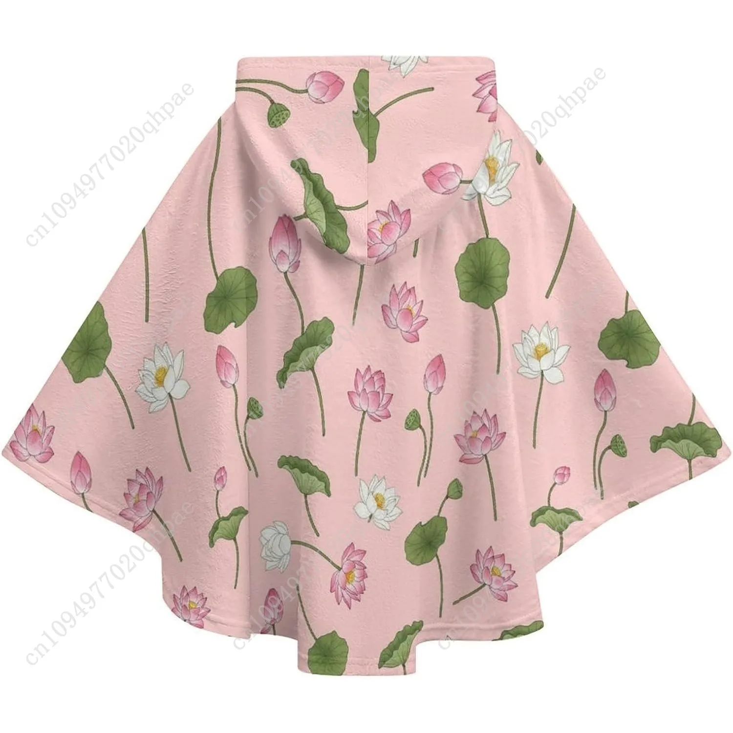 سترة بطانية مريحة من الفلانيل، هوديي كبير الحجم بأوراق زهور اللوتس مع جيوب للأطفال والمراهقين