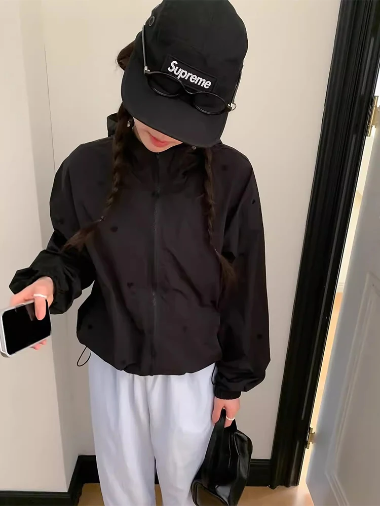 Chaqueta Cortavientos Informal Hoada con Estampado de Corazón Bordado, Estilo Juvenil y Dulce, Nueva Colección de Otoño, Pr...