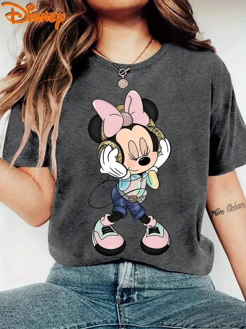 

Темно-серая футболка Disney с Минни Маус, винтажная женская и мужская хлопковая футболка унисекс, большие топы для пар с короткими рукавами, уличная одежда, свободная одежда