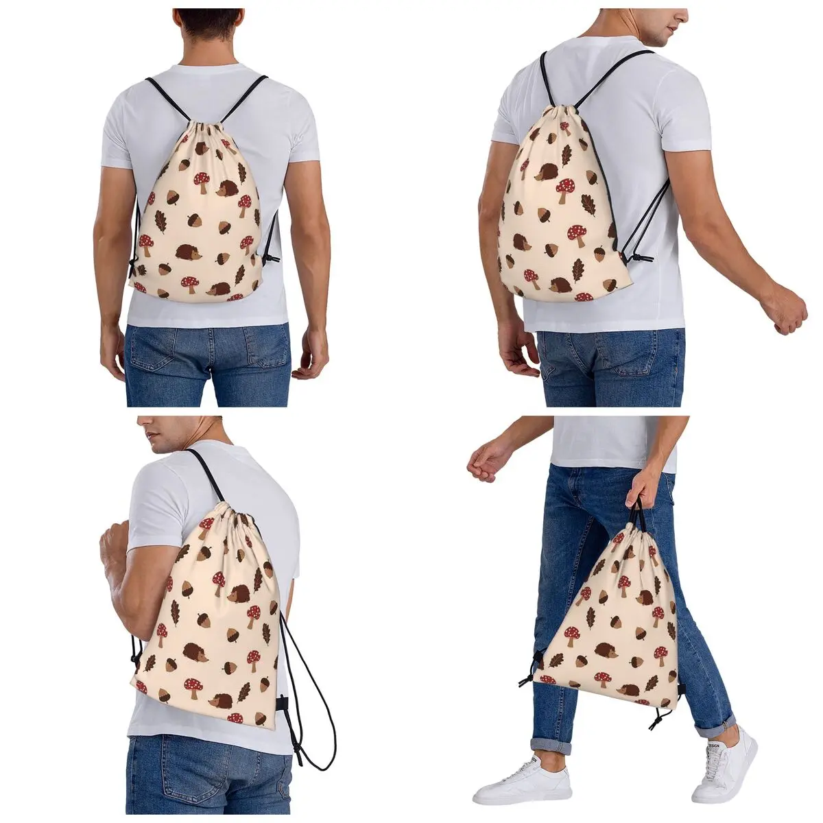 Hedgehog Animal Backpacks Casual Drawstring Bundle Pocket Sports Bag Book Bags for Travel School