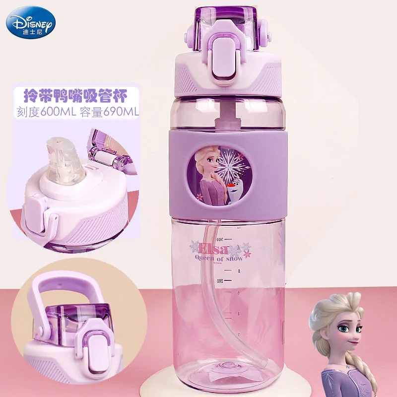 

600ml Anime For Elsa Water Cup Cute Children's Double-lid Summer Water Cups with Straws Portable to school Food Grade Plastic Cu