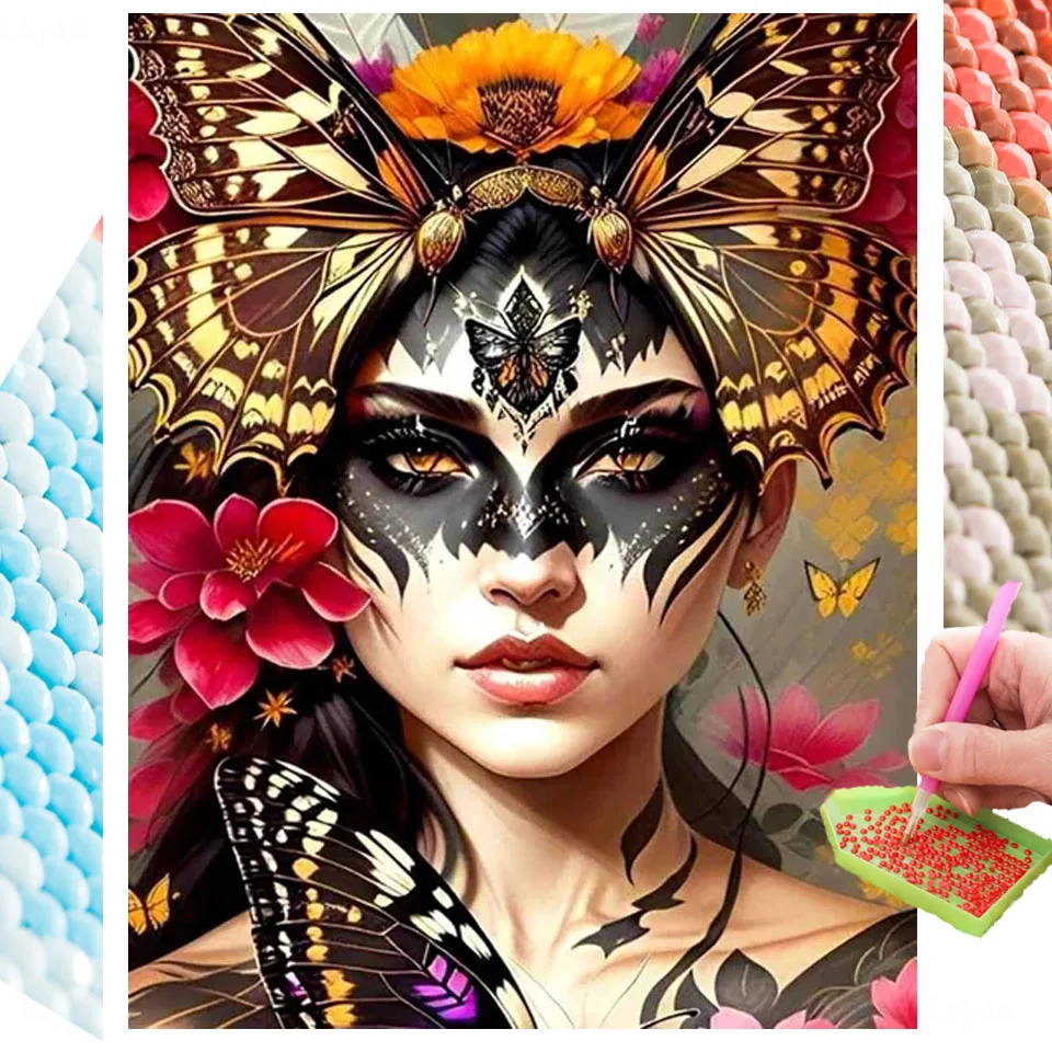 5D DIY Flame Elegant Angel Diamond Painting Beautiful Women Wings Cross StitchEmbroidery Full Rhinestone Mosaic Art Home Decor