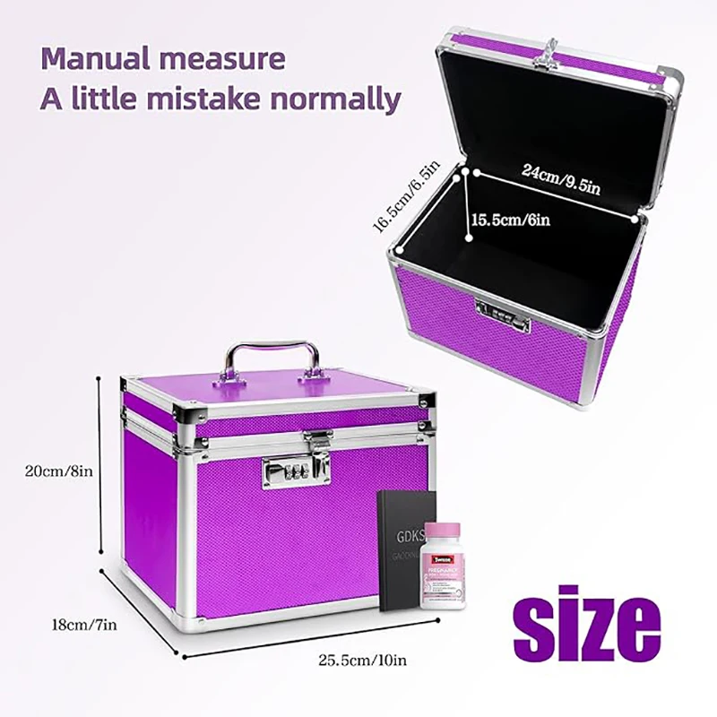 Trousse de maquillage Trousse à cosmétiques, étui de Train de maquillage, organisateur en alliage d'aluminium, boîte à bijoux, boîte de collecte de médicaments, étui de manucure 10x7.3x7.8"