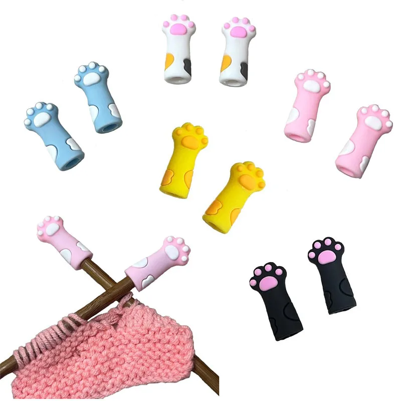 10 Uds. Tapones de puntadas para agujas de tejer pequeñas, aptos para tamaños US 2,5-11 (3mm-8mm), protectores de puntos de tejer con agujas de pata de gato