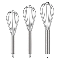 3 Pack Stainless Steel Whisk Set 6 Wire Whisks 8/10/12 Inch Kitchen Balloon Whisks With Stainless Grip Manual Egg Beater Blender