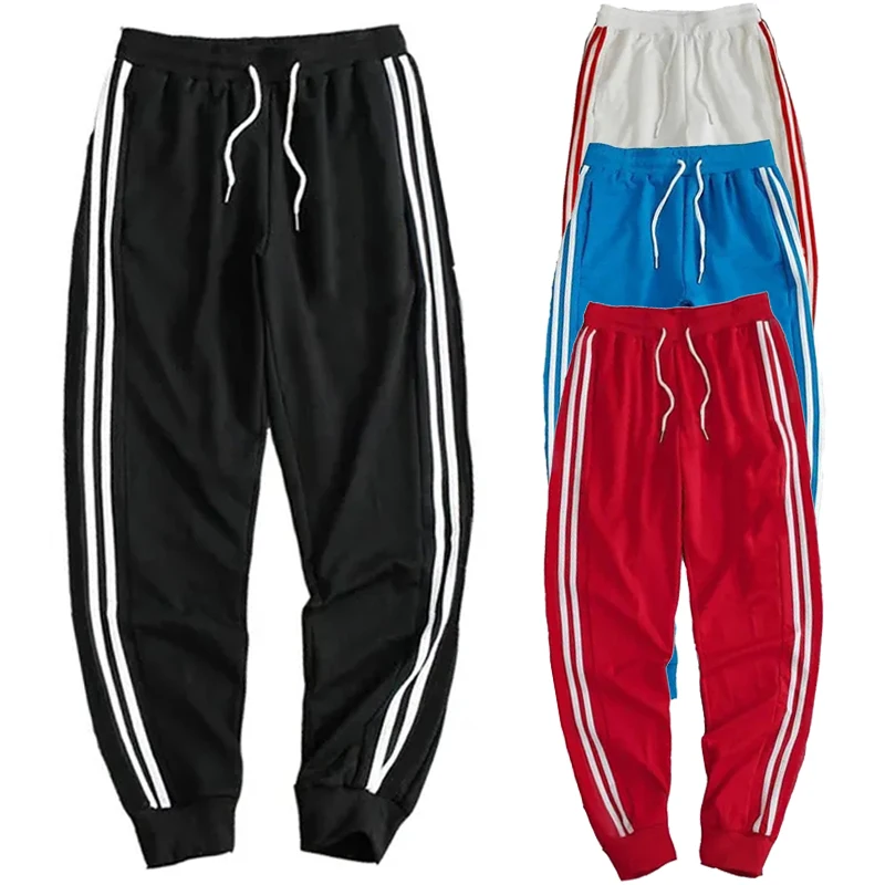 New Casual Men's Drawstring Elastic Waist Two stripes Pocket Pants Sports Pants Sweatpants