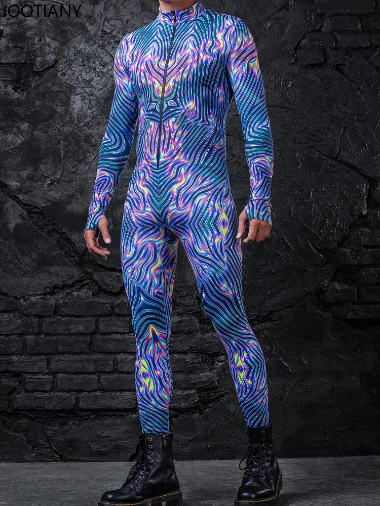 Men Sexy Art Aesthetic Jumpsuit Cyberpunk Abstract Print Morphsuit Burning Man Festival Zentai Suit Rave Party Cycling Bodysuits