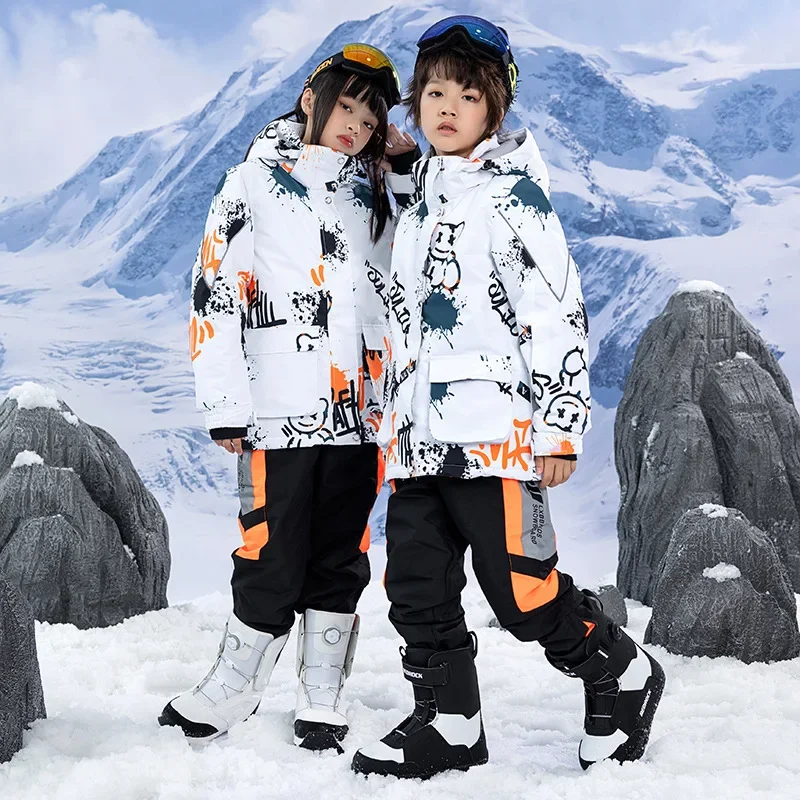 Trajes de esquí gruesos y cálidos para niños y niñas, monos de Snowboard, chaqueta de nieve, pantalones, traje de esquí impermeable para jóvenes,