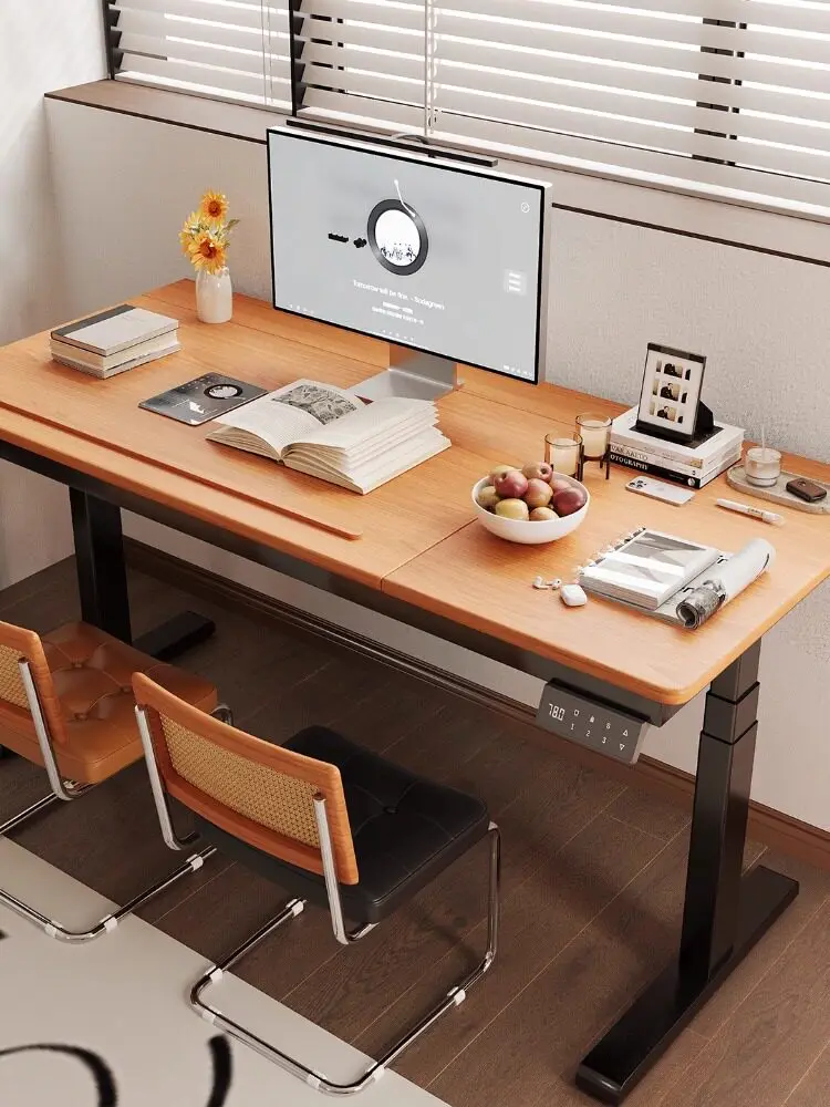 Electric lifting table Solid wood office computer desk Tilting desk Study table Household calligraphy table