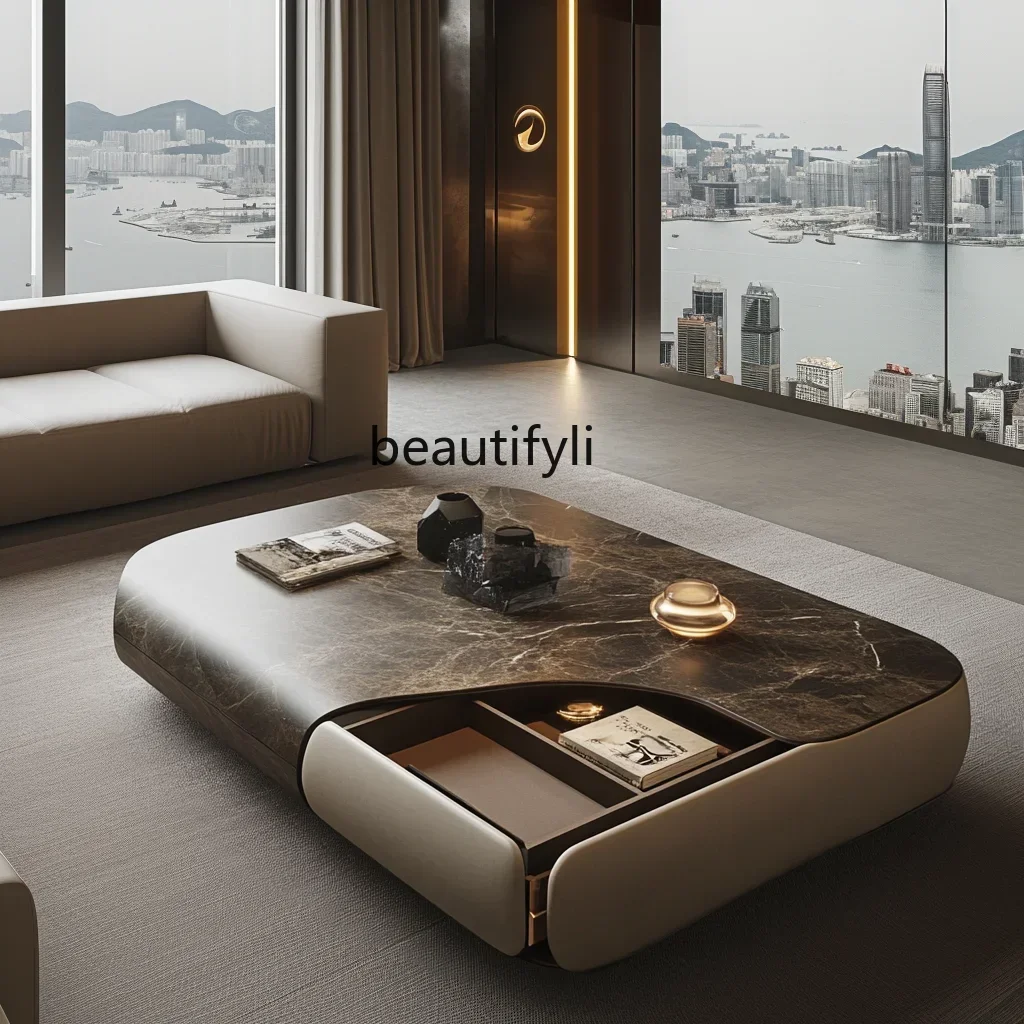 YH03 Square jade coffee table living room custom square modern design large flat floor luxury stone light luxury villa B3