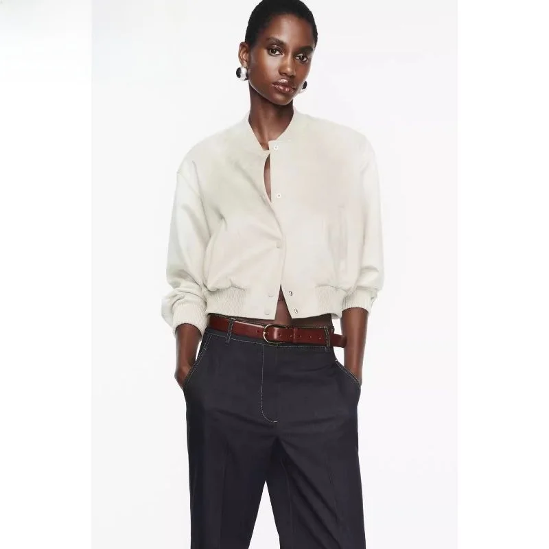 

New 2023 Women's Faux Suede ort Pilot Jaet Outerwear Original Design Collar Autumn Loose Fit Regular Length