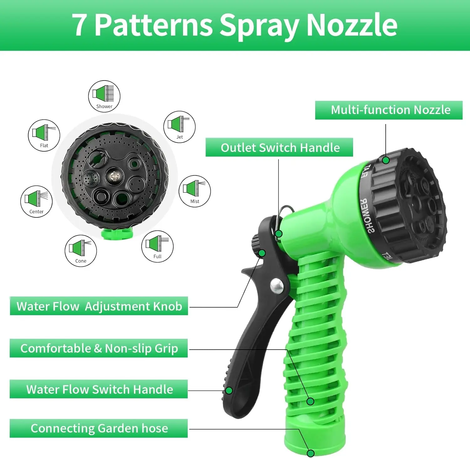 Expandable Magic Hose For Home Garden Watering Hose With 7 Water Spraying Functions High Pressure Car Wash Water Gun Easy To Use