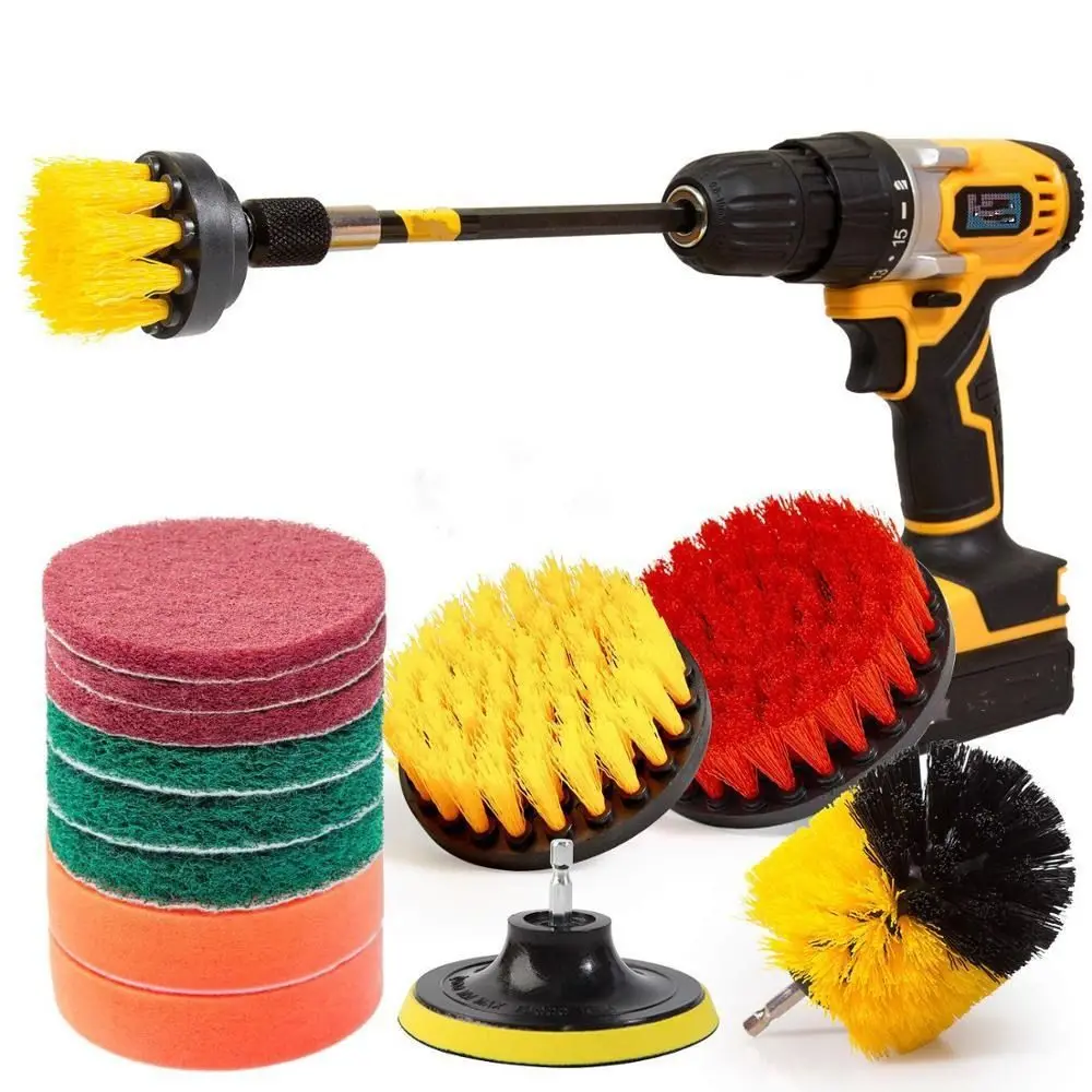 

14Pcs Universal Drill Brush Attachments Set All Purpose Clean Round Scouring Cleaning Pads Extend Long Attachment Scrub Pads