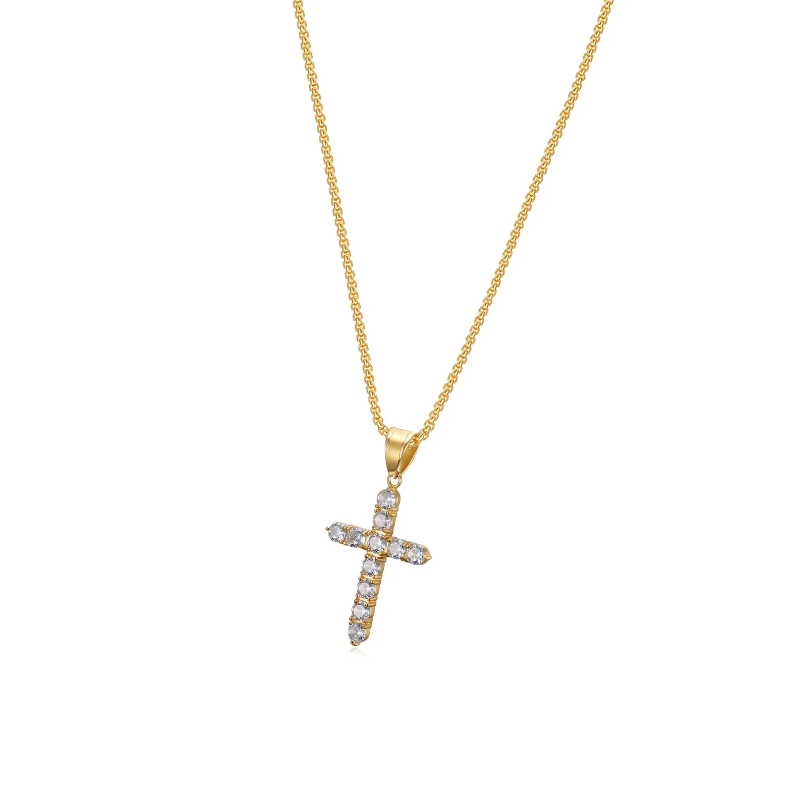 

Catholic Church Jesus Necklaces Stainless Steel AAA Cubic Zircon Cross Choker Necklace For Women Men Religious Christian Jewelry