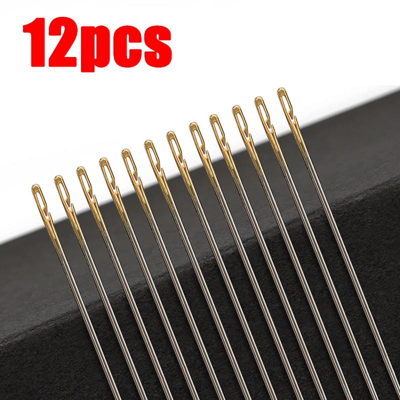 12PCS Side Holes Blind Needles Sewing Stainless Steel Elderly Needle Household DIY Jewelry Beading Threading Apparel Needles