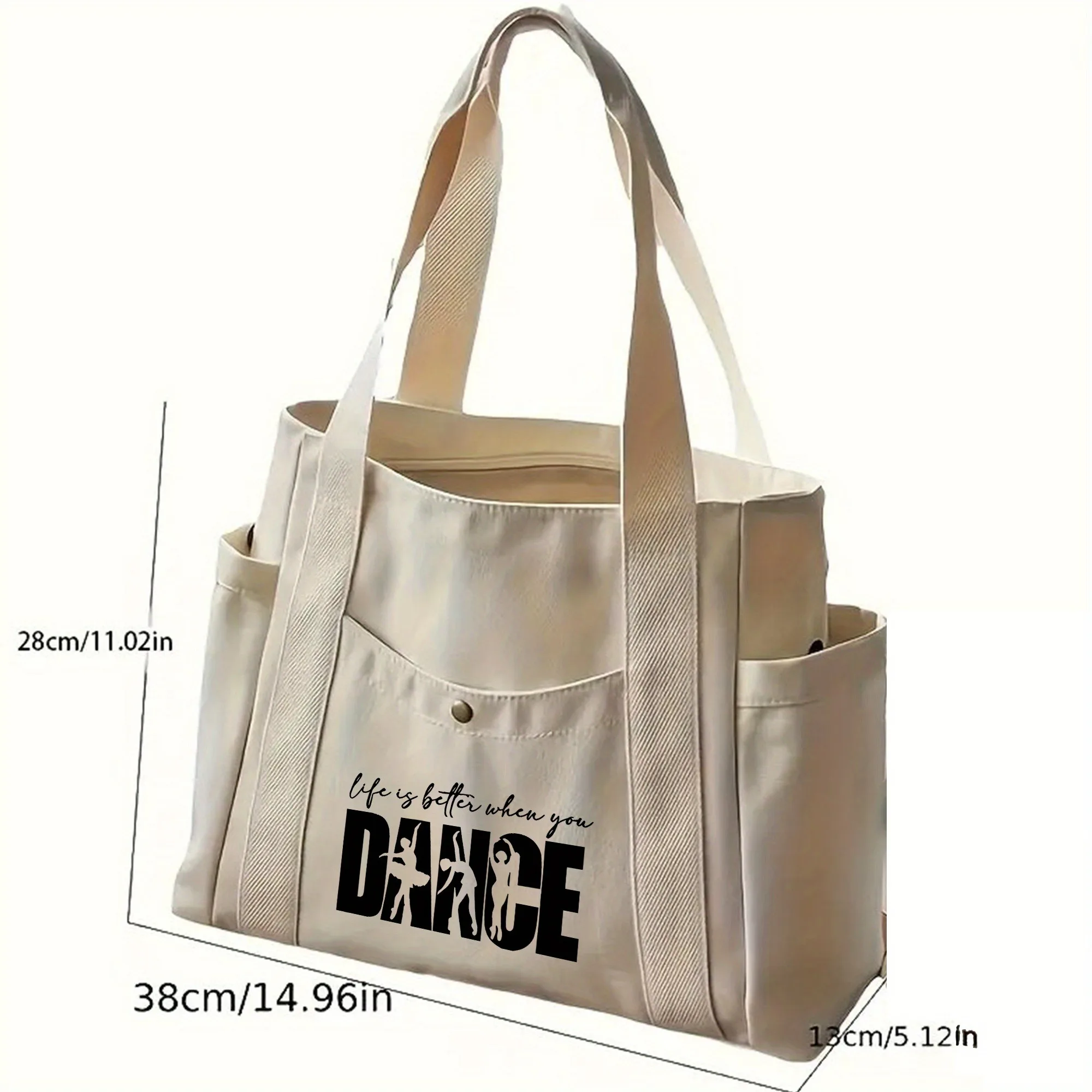 Dance-Inspired Printed Fashion Tote Bag, Large Capacity Multi-Pocket Work and Commuting Handbag view 6