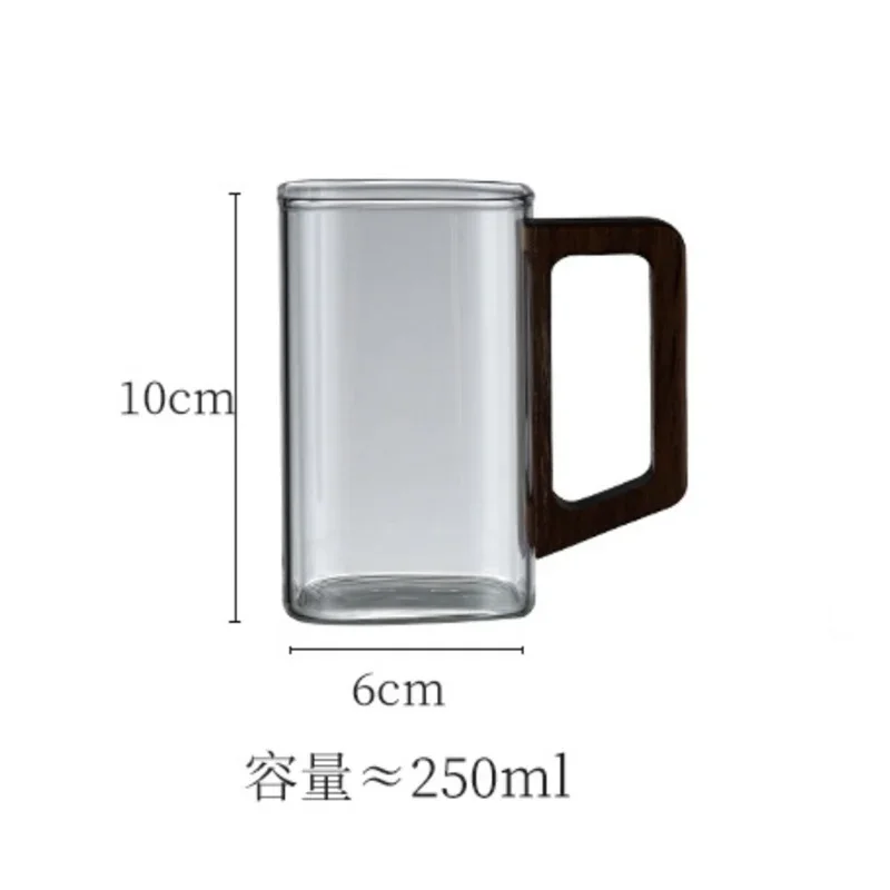 250ml Square High Borosilicate Glass Coffee Mug With Wooden Handle Heat-Resistant Tea Mug Breakfast Milk Caffe Americano Mugs