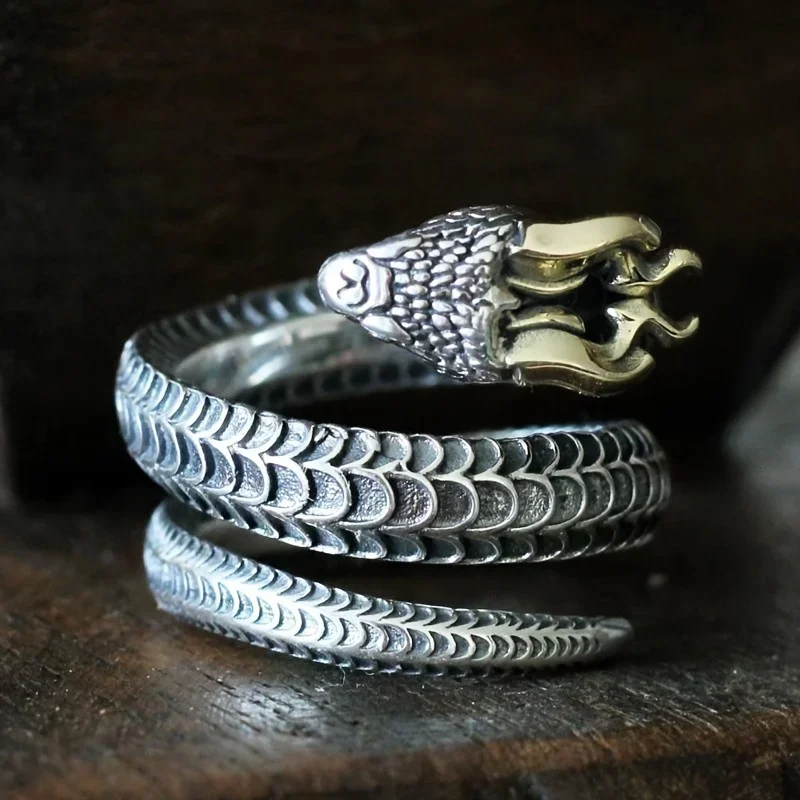 Fashionable And Exquisite New Viking Dragon Horn Python Dark Trend Hip Hop Open Ring For Personalized Men And Women Jewelry