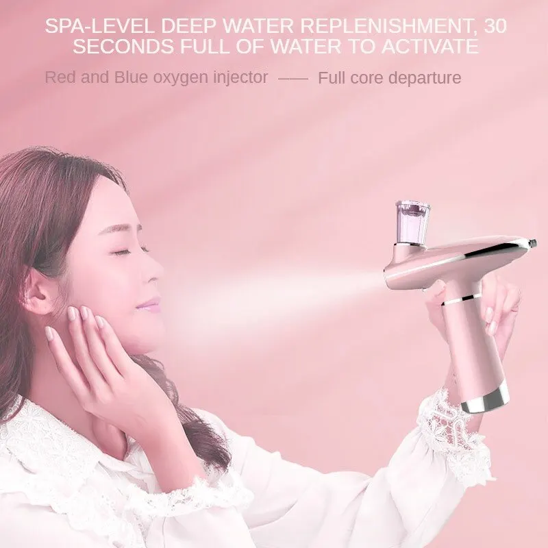 Nébuliseur d'eau portable pour aérographe, lumière rouge et bleue lisse, rajeunissement de la peau, injecteur d'oxygène, compteur d'oxygène, pulvérisateur de beauté du visage