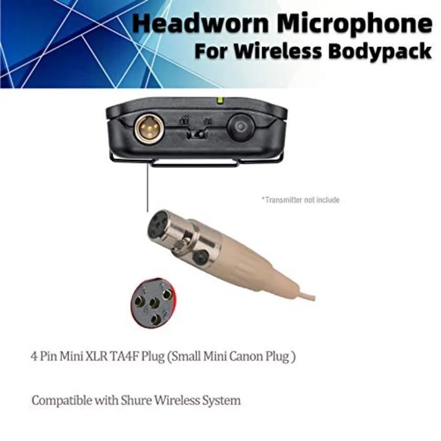 set worn Microphone 4 Pin Mini XLR  Microphone for Shure Wireless System Bodypack Transmitter Beige Single Earhook Omnidirectio