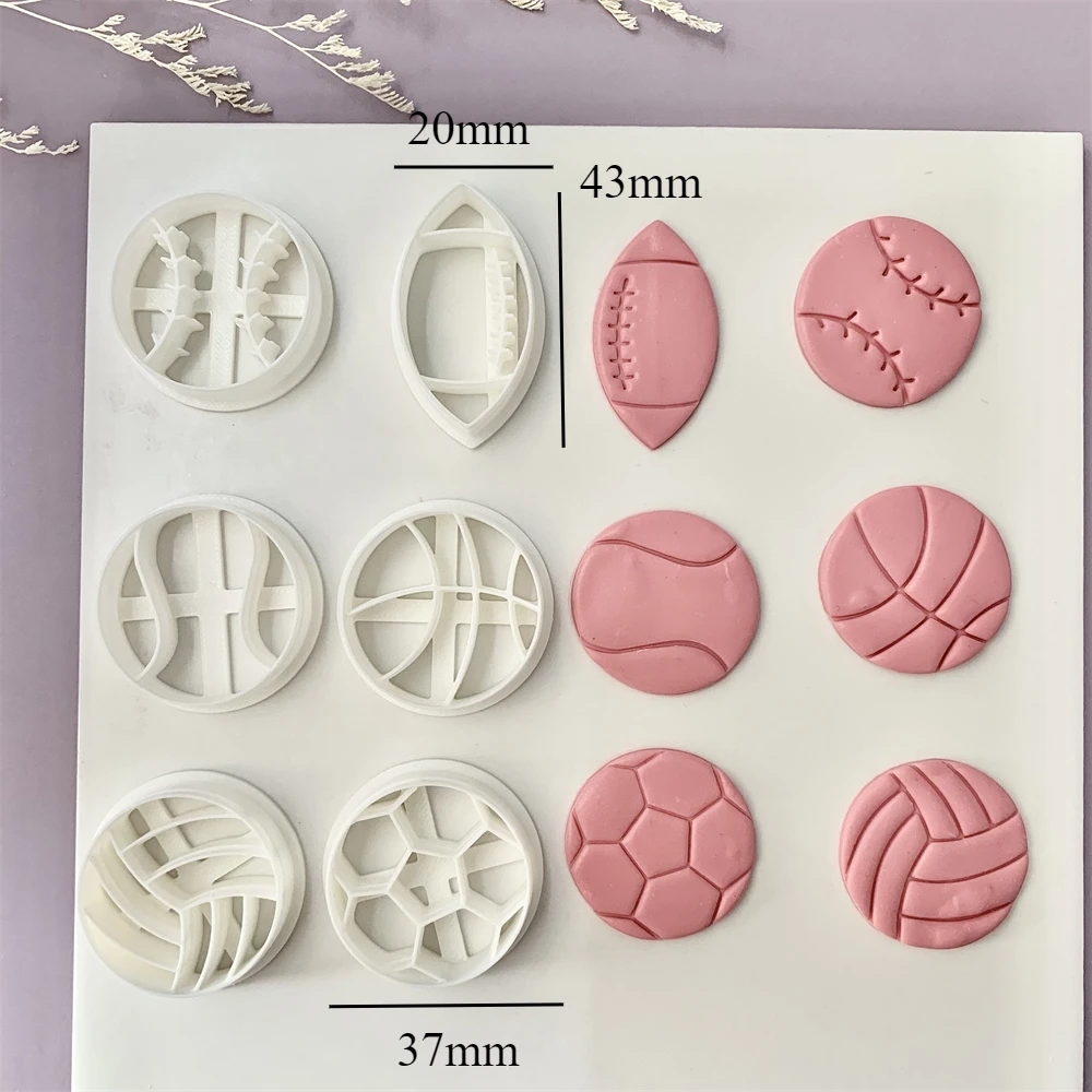 Basketball Soccer Volleyball Baseball Tennis Football Shaped 3D Printed Polymer Clay Cutters Earring Clay Molds Handmade Tools