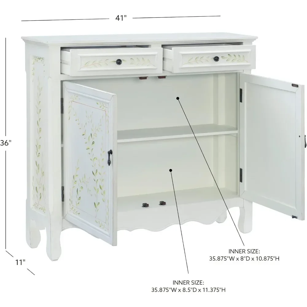 Powell White Hand Painted 2 Drawer, 2-Door Console, 41 inches, White