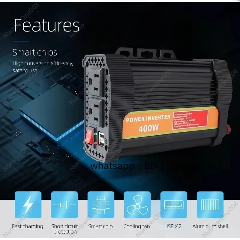400W Pure Sine Wave Inverter DC 12V to AC 220V, with NFC Control & Dual AC Outlets for Caravan Solar System