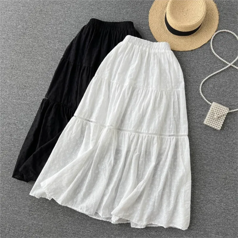 

2024 Summer New Simple Solid Color Casual Temperament Cotton Irregular Skirt Elastic High Waist Women A-Line Skirt Free Shipping