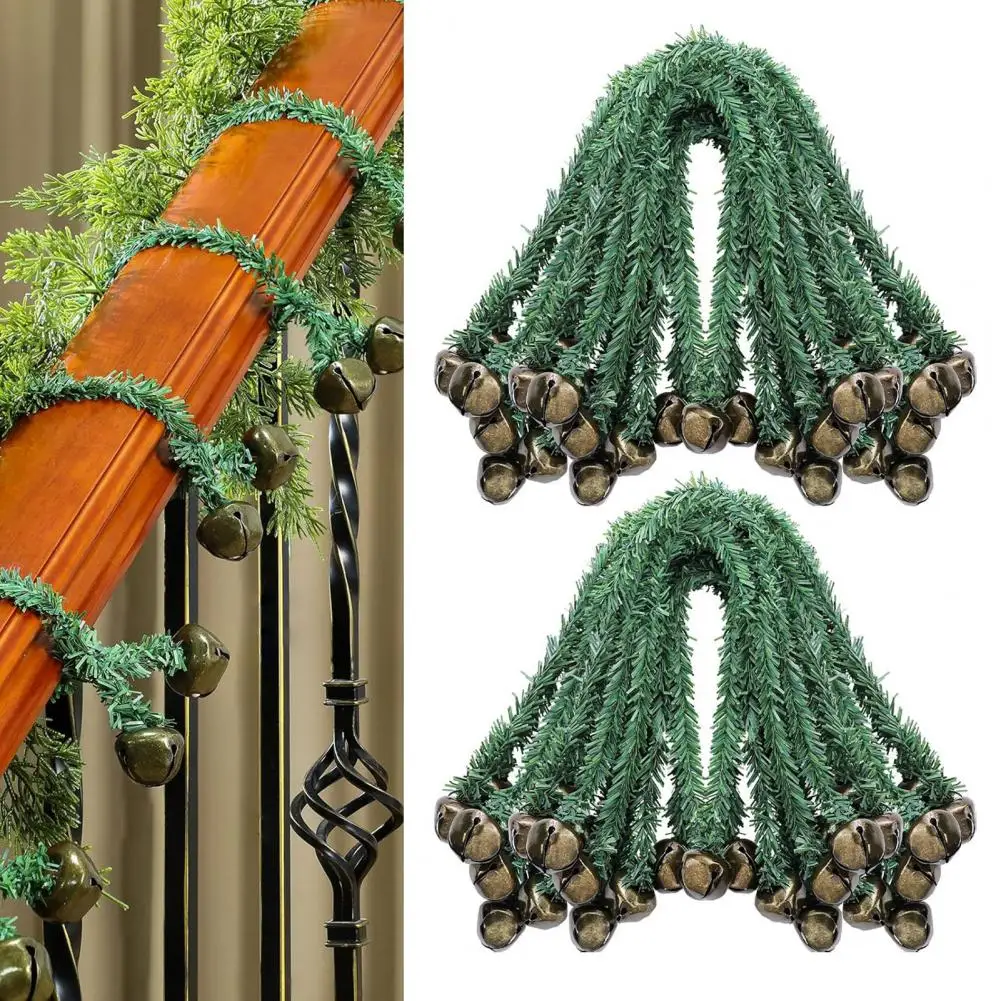 Christmas Garland Ties with Bells Decorative Rope Straps for Xmas Wreaths Railings Stairs Faux Pine Needle Twist Ties Home Decor