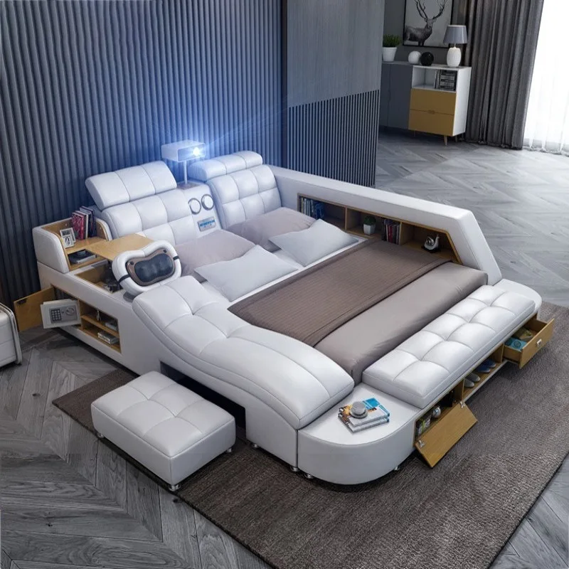 Master bedroom smart soft wedding bed, tatami massage 1.8 meters double bed