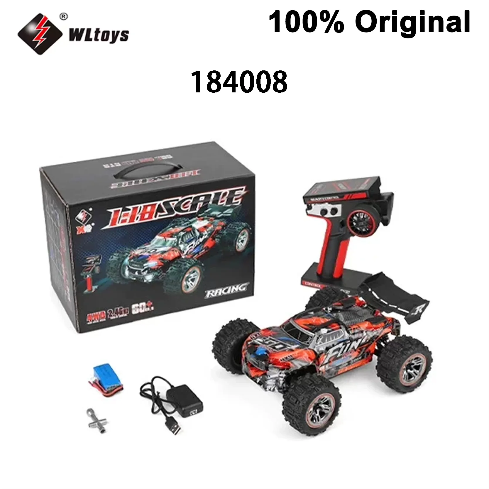 

Original 184008 1:18 Scale Brushless 4WD RC Truck With 60km/h Top Speed LED Lights High Speed Electric Off-Road Car