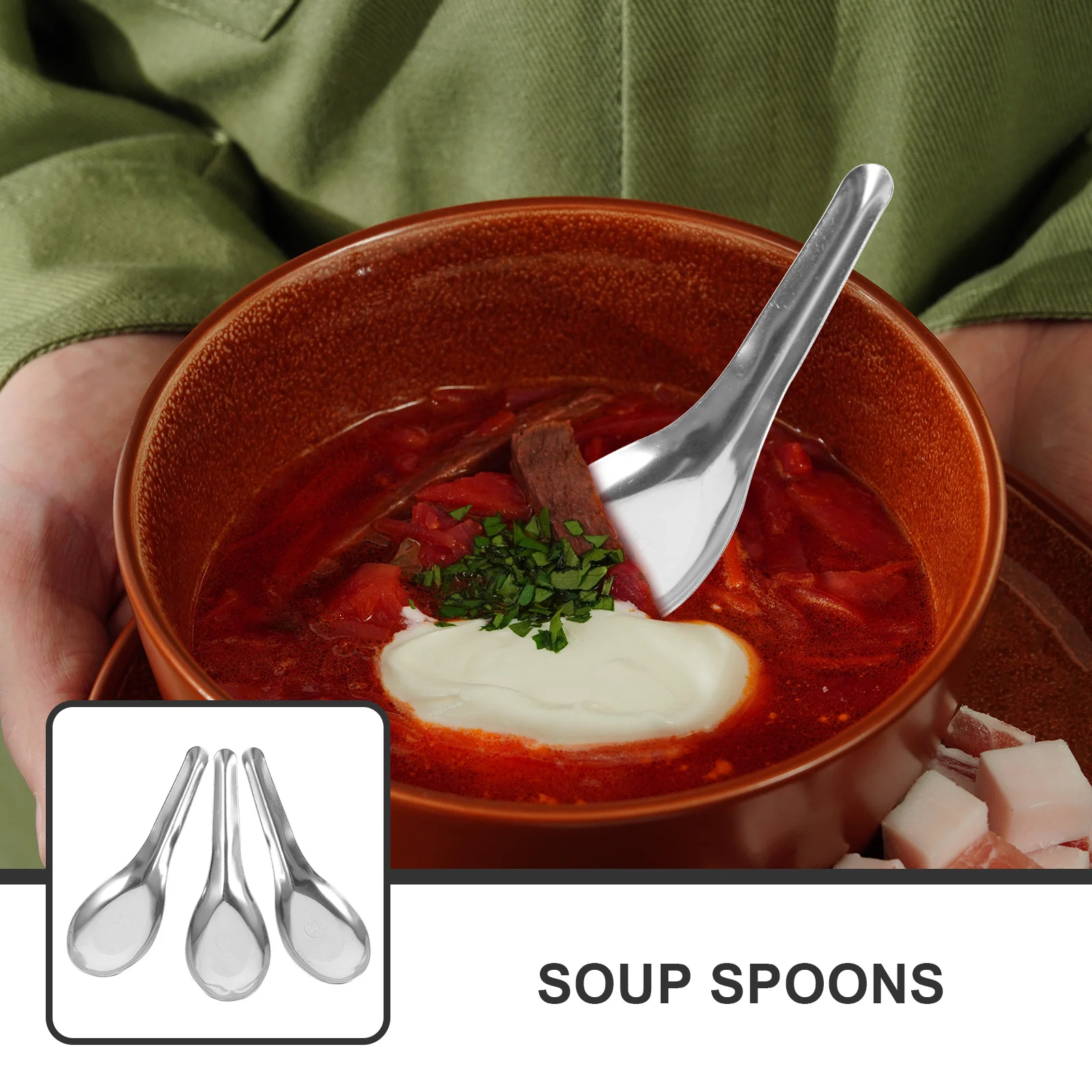 

50pcs Stainless Steel Soup Spoons 13X4.2Cm Thick Tableware For Home Restaurant Coffee Tea Dessert Long Serving Spoon Kitchen Bar