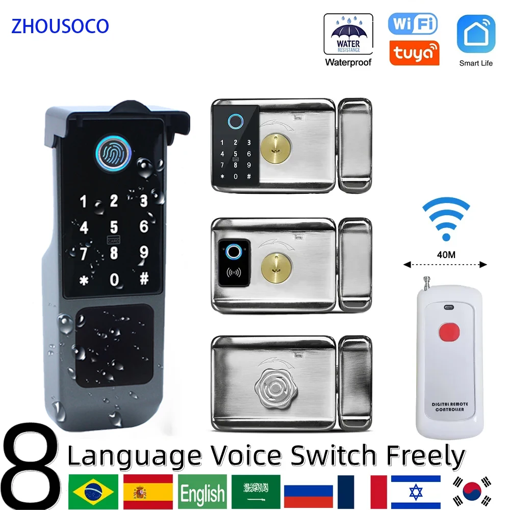 Tuya Wifi Smart Lock Outdoor Waterproof Fingerprint Biometric Digital Lock TTLock App Card Keyless Electronic Smart Door Lock