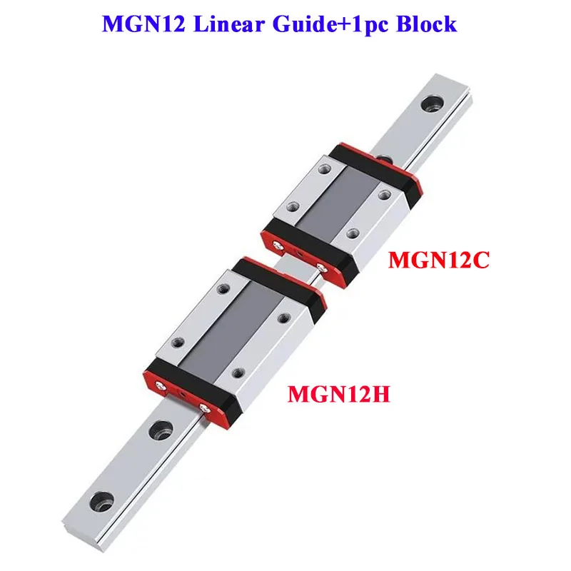 

12mm Linear Guide MGN12 Miniature Linear Rail L=100-1000mm+1pc MGN12H or MGN12C Block Carriage for 3D Printer Black/Red