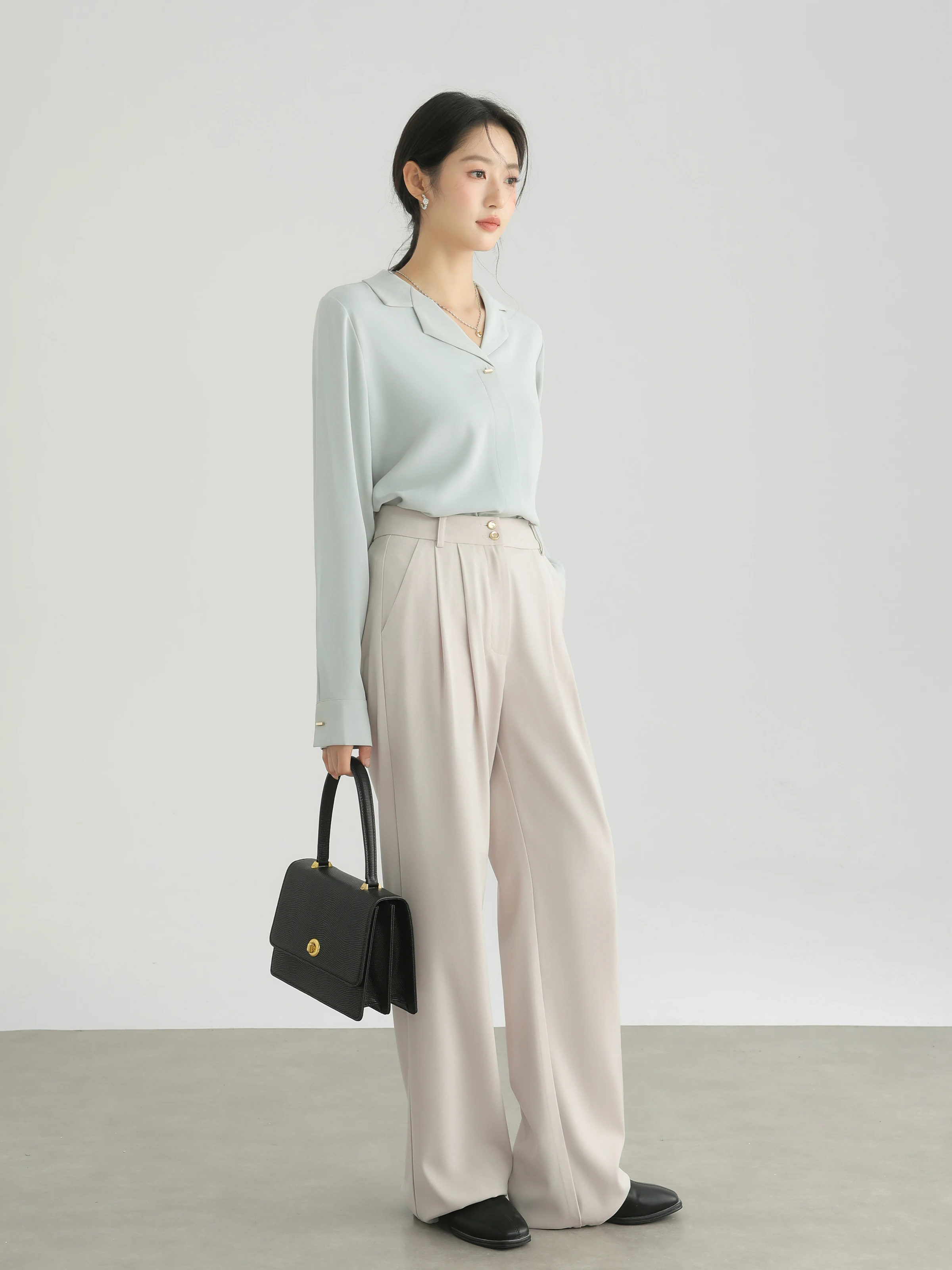 Elegant Pleated Wide Leg Pants Women High Waist Straight Trousers Loose Relaxed Suit Slacks Autumn Office Casual Long Workwear