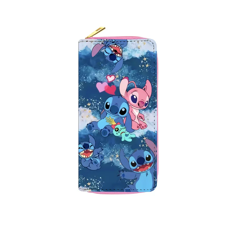 Disney cute cartoon stitch Women Large Capacity Leather Wallet Ladies Zipper Clutch Bag Credit Card Holder Purse