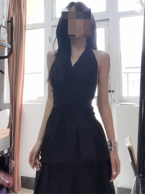 

Simple Neck Hanging Belted Waist Design Sleeveless New Chinese Style Casual Long Pants Set Women's Fashion Ensemble
