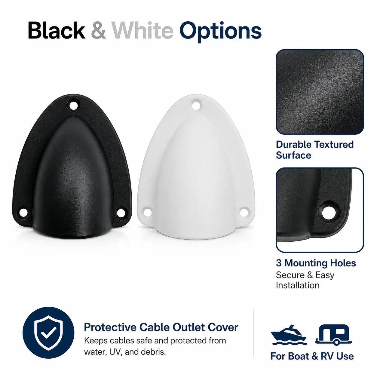 Clamshell Cable Vent Guard in Nylon Deck Outlet Cover for Wiring Pass-Through on Boats Yachts RVs Campers and Marine Hardware