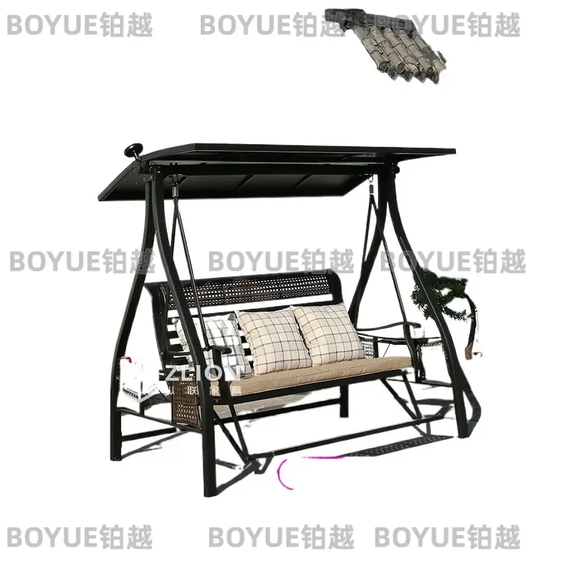Double Wrought Iron Swing Chair for Outdoor Garden Balcony Indoor Home Park Hanging Seat Comfortable Rocking Bench Furniture