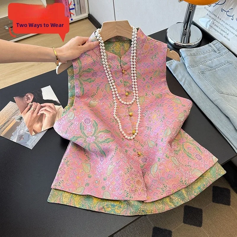 

Women's plus Size Embroidered Two-Way Wear Jaet Vest Buttoned Outerwear Commute Sle Regular Length Inner Wear Casual