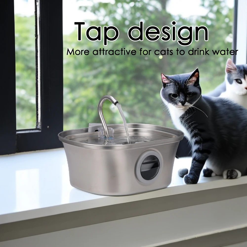 

Cat Water Fountain Stainless Steel Automatic Pet Water Fountain Dog Water Dispenser with Water Level Window 3.2L for Cats