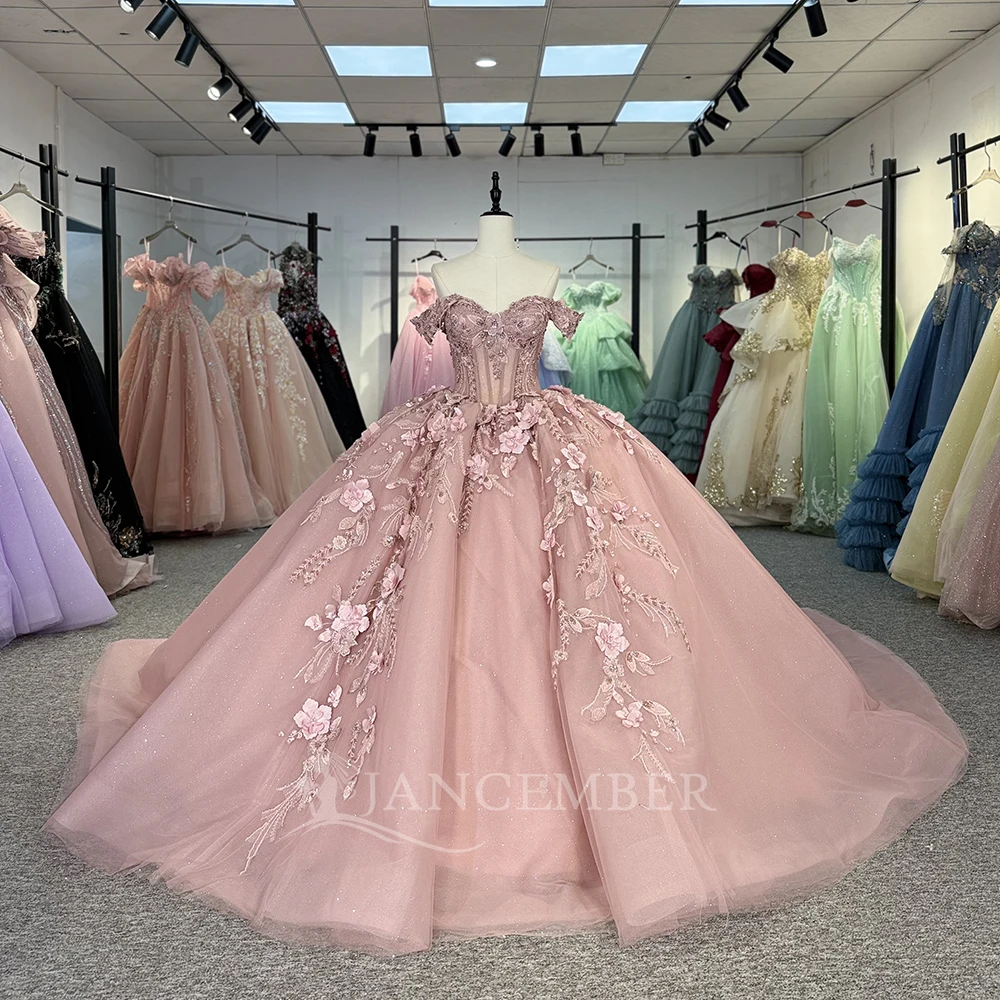 Abiti da principessa Quinceanera per ragazze con spalle scoperte Maniche ad aletta Perline Abiti per occasioni formali Appliques Vestido De 15 Personalizzato