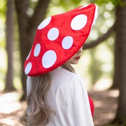 Mushroom Hat Red Wide-Brimmed Hat Polyester Mushroom Hat Role Play Simulation Cute Oversized Mushroom Hat
