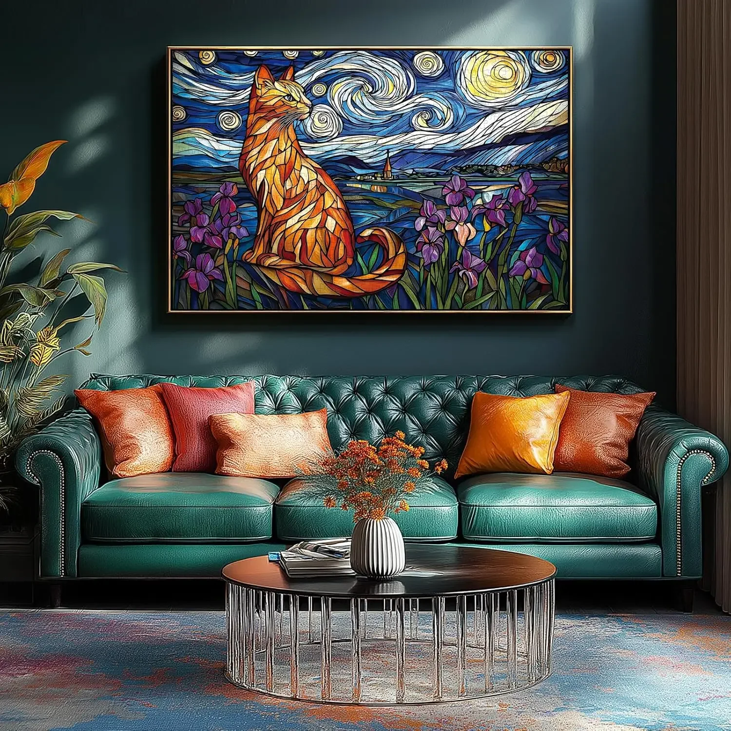 Puzzle de paysage de chat ciel étoilé en vitrail pour adultes, 1000/500/300/120 pièces, jouet éducatif pour adultes, jeux de nuits