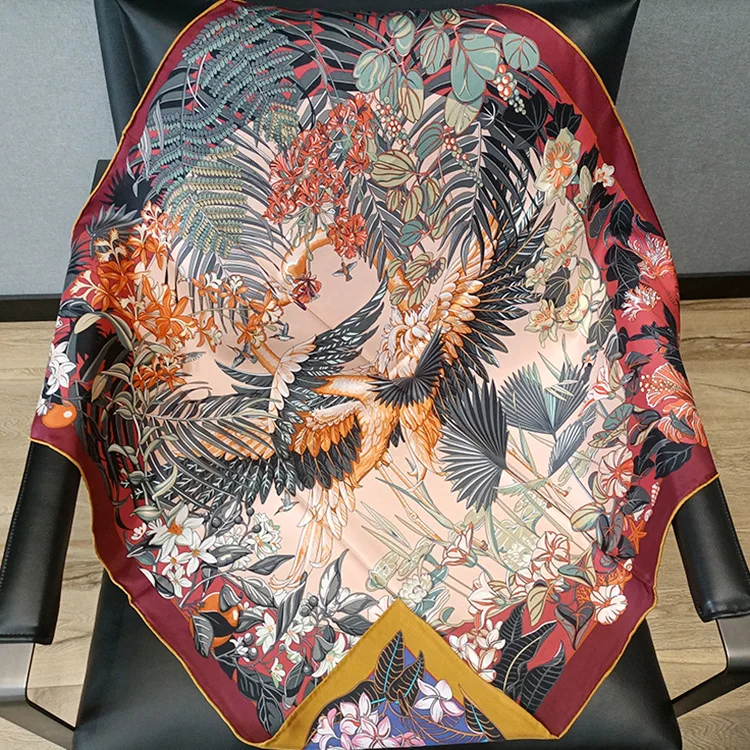 88×88cm 18MM 100% Silk Twill Scarf For Women Luxury Brand Double Sides With Different Design Square Size Shawls And Wraps Autumn