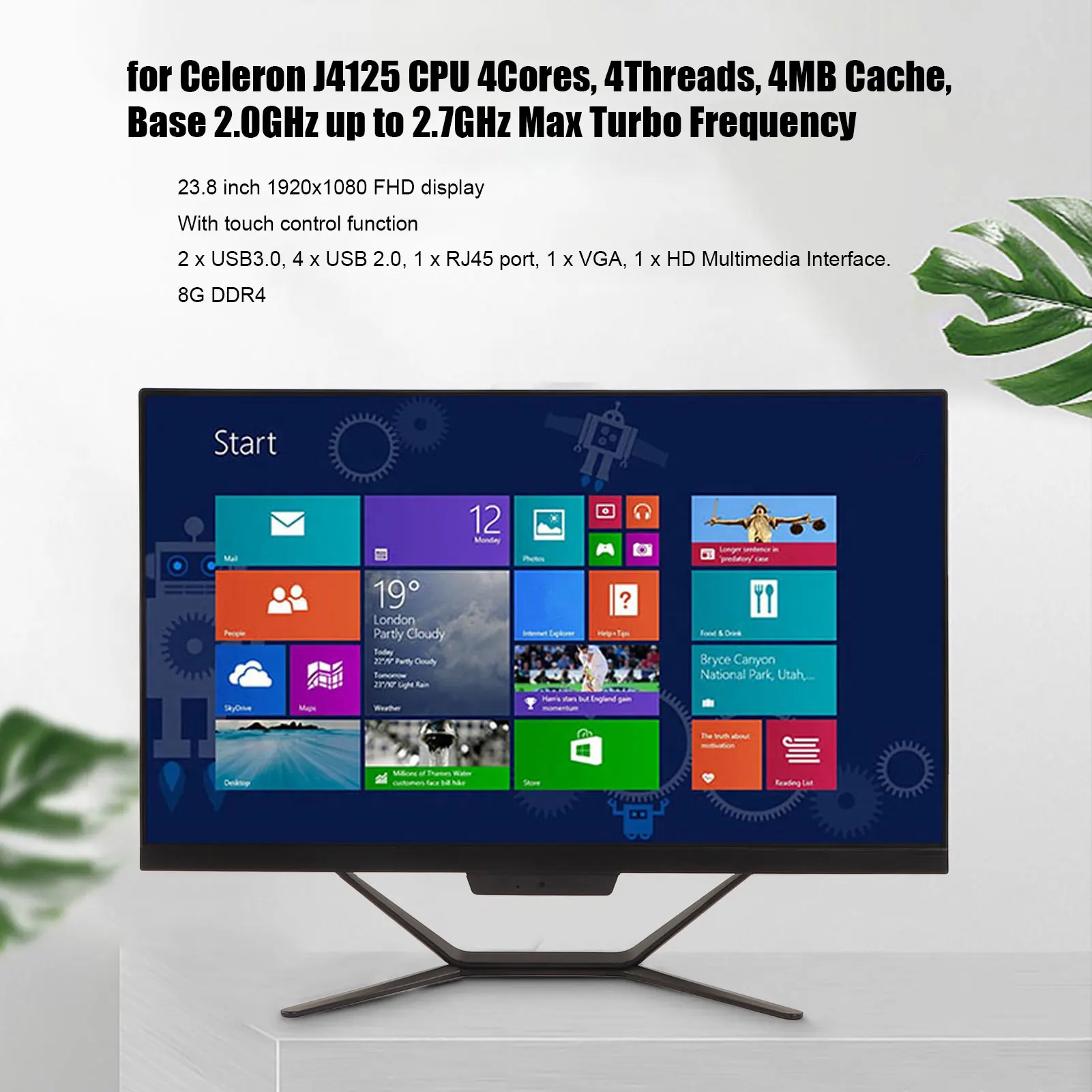 سطح مكتب 23.8 بوصة أسود قابل للمس لوحدة المعالجة المركزية Intel 1920x1080 HD شاشة كبيرة لنظام التشغيل Windows10 مع كاميرا الكمبيوتر