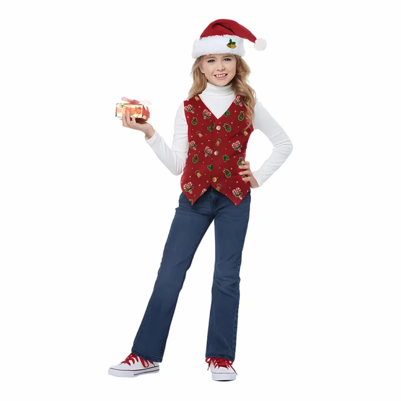 Sky01 Рождественский костюм-жилет со шляпой, рождественские костюмы для мальчиков и девочекSd01$