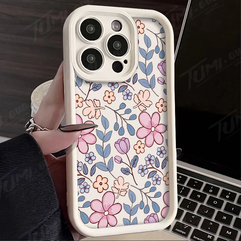 Rose Flower Grass Silicone Phone Case for Samsung Galaxy S24 Ultra S23 FE S22 S21 Plus FE A54 A34 A14 A73 A53 A33 5G Back Cover