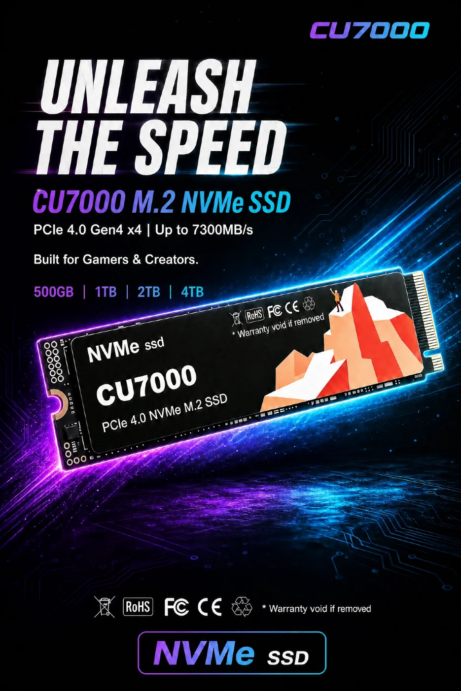 Original New CU7000 M.2 2280 NVMe Internal SSD 512GB 1TB 2TB 4TB Reliable Solid State Hard Disk For Laptop Desktop Work Gaming